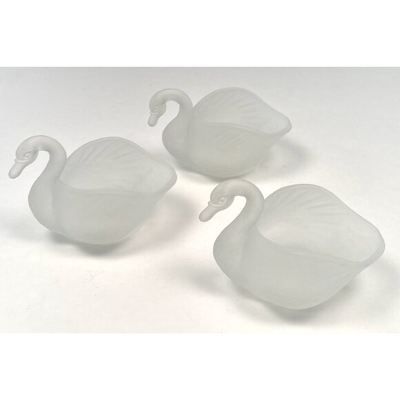 VTG Lot 3 Frosted Glass 5" SWAN DISH Figurine Trinket Candy Bowl EUC - Picture 2 of 5